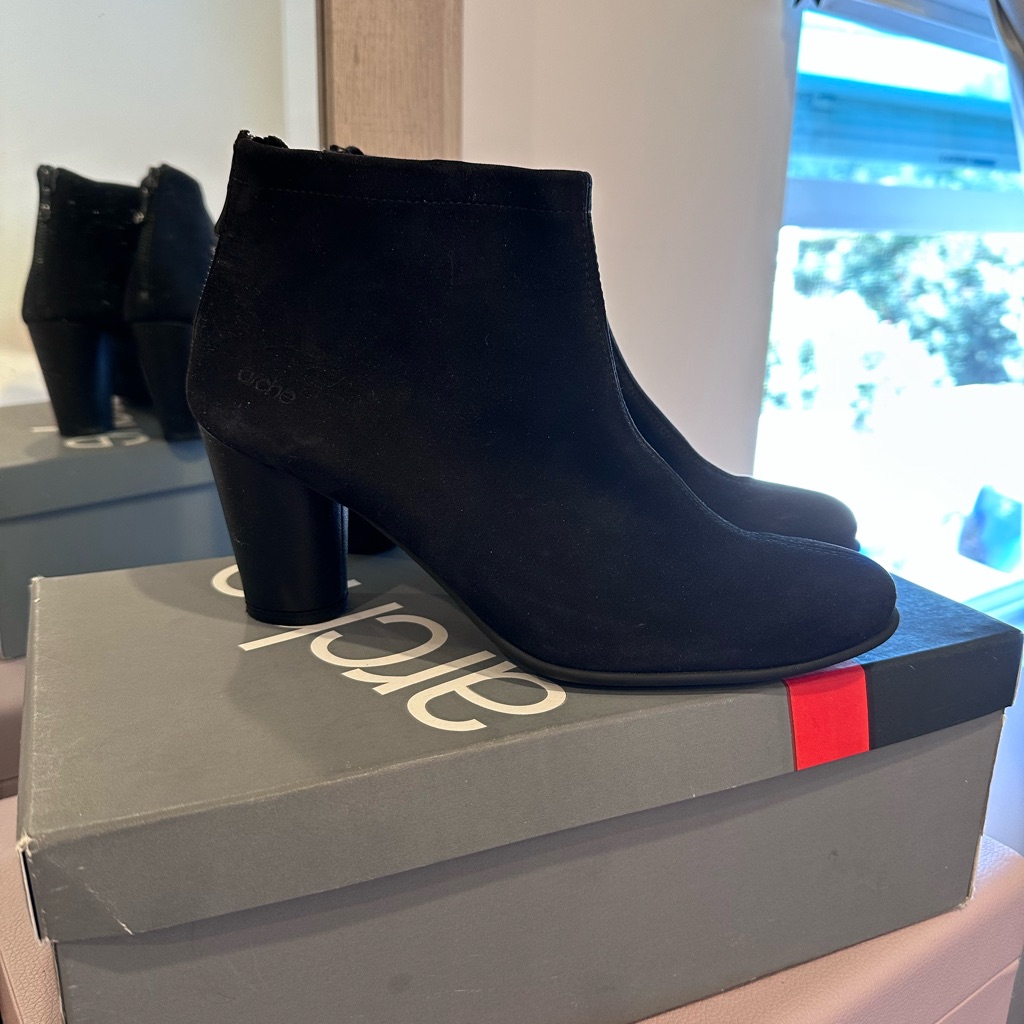 Arche Black Suede Ankle Booties With Block Heel